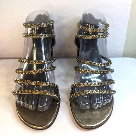 Stuart Weitzman Patent Leather Gladiator Sandal SZ 6.5 M Platform, Chain - Picture 9 of 11